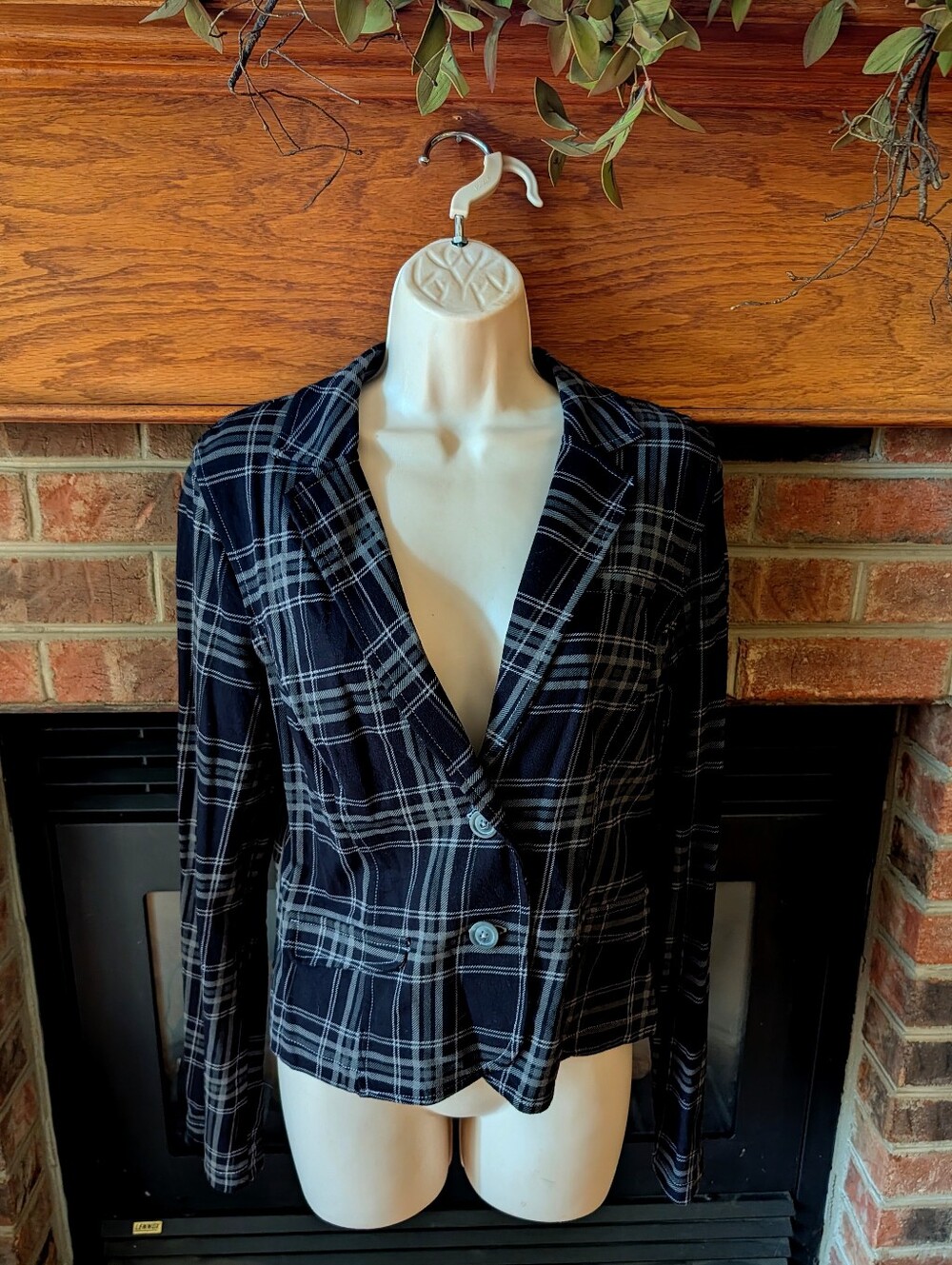 Arizona Brand Plaid Black and Gray Women's Blazer Jacket Size Large